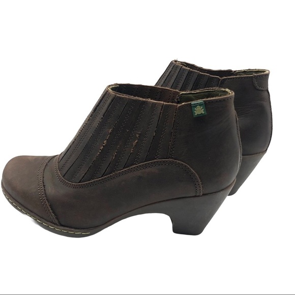 El Naturalista Brown Leather Slip On Heeled Ankle Boots Size 7 - Picture 5 of 10